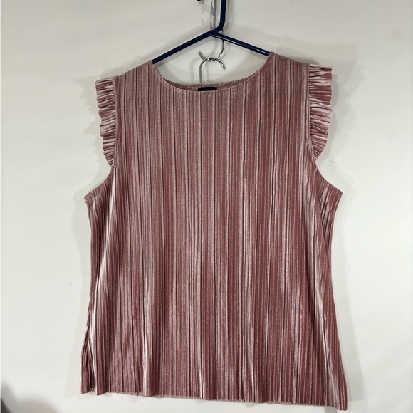 Mauve Pink Velveteen Fine Pleated Ruffle Sleeves Top XL - Picture 1 of 4